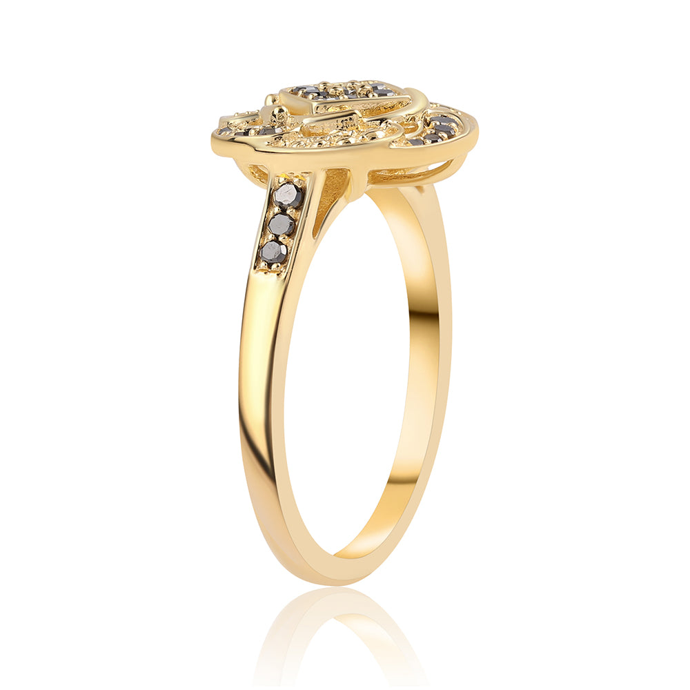 Pozlacený 925 / 1000 Sterlingové Stříbro Prsten s Černým Diamantem