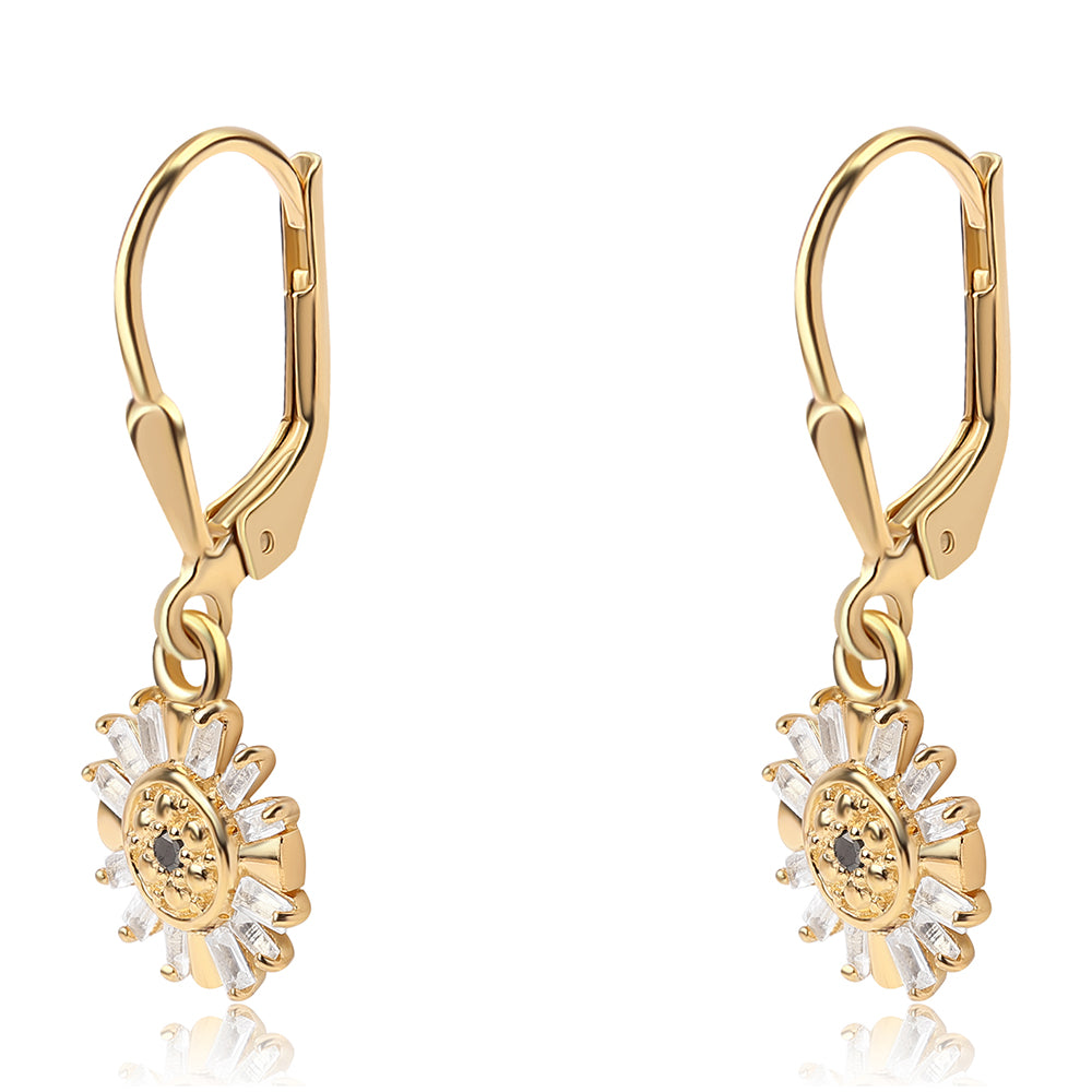 Pozlacené Stříbro 925/1000 - Náušnice s Černým Diamantem a Bílým Topazem - Karátové číslo: 2.18. přibližná hmotnost: 2.21 gramů