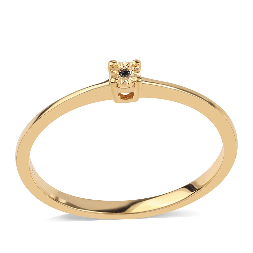 Pozlacené Stříbro 925/1000 - Prsten s Černým Diamantem - Karátové číslo: 0.06. přibližná hmotnost: 1.37 gramů 1 