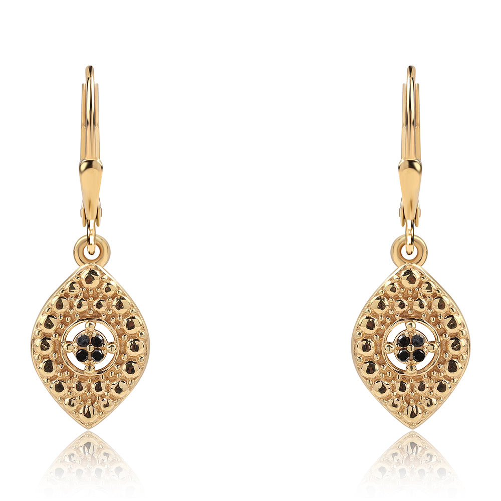 Pozlacené Sterlingové Stříbro 925 / 1000 - Náušnice s Černým Diamantem