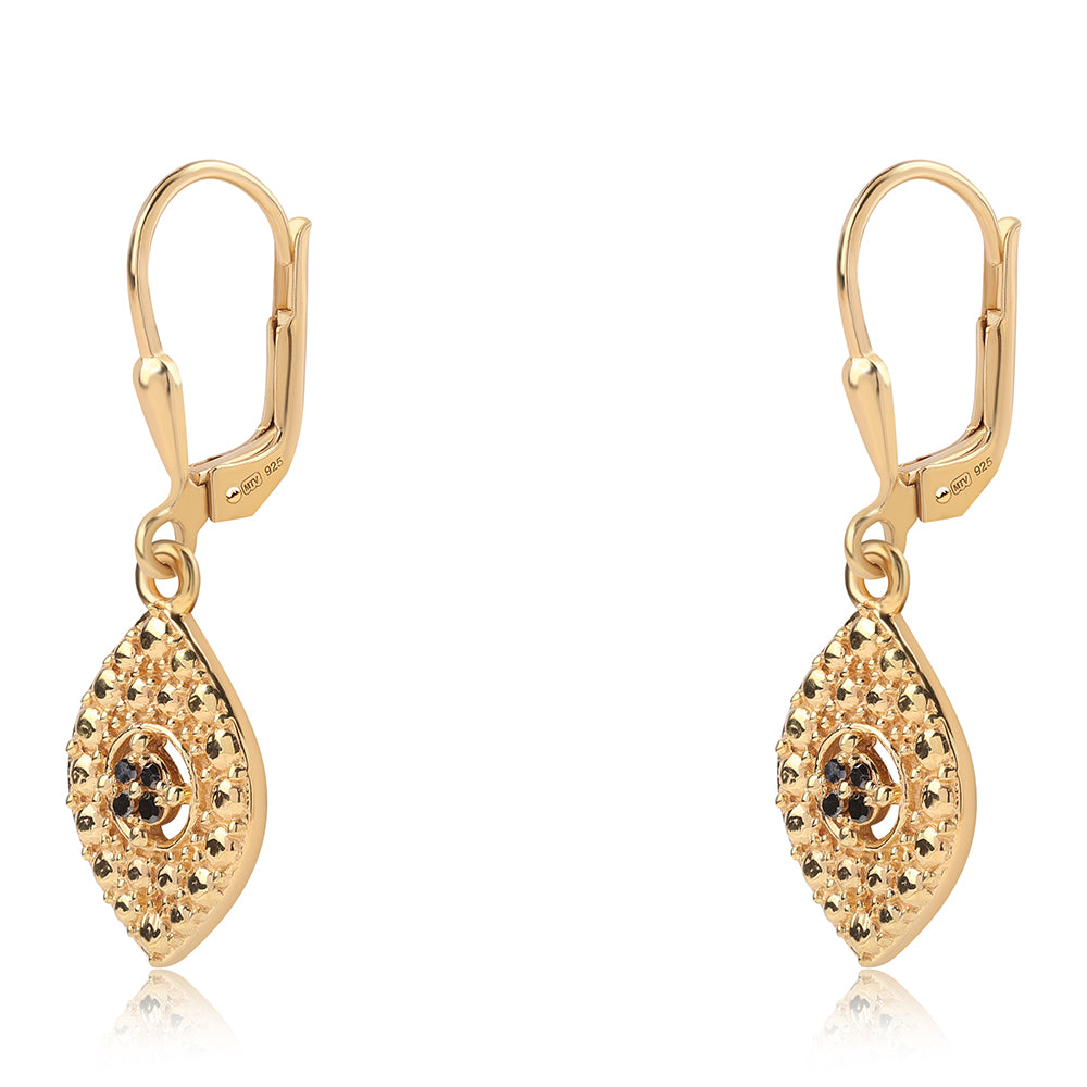 Pozlacené Sterlingové Stříbro 925 / 1000 - Náušnice s Černým Diamantem