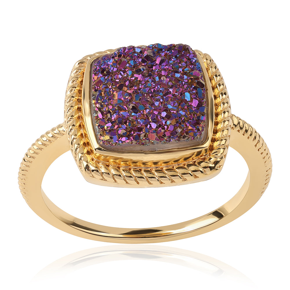 Pozlacený 925 / 1000 Sterlingové Stříbro Prsten s Fialovou Drusy
