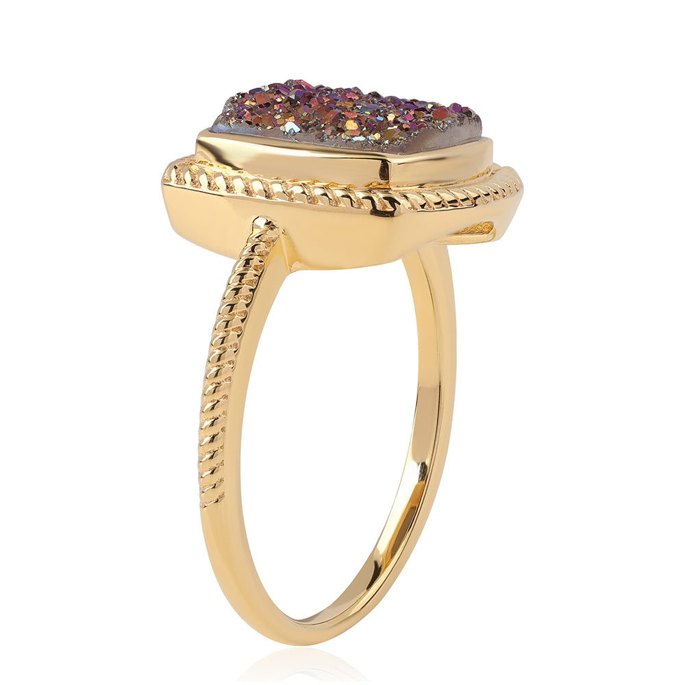 Pozlacený 925 / 1000 Sterlingové Stříbro Prsten s Fialovou Drusy 2 