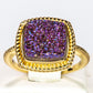 Pozlacený 925 / 1000 Sterlingové Stříbro Prsten s Fialovou Drusy