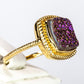 Pozlacený 925 / 1000 Sterlingové Stříbro Prsten s Fialovou Drusy