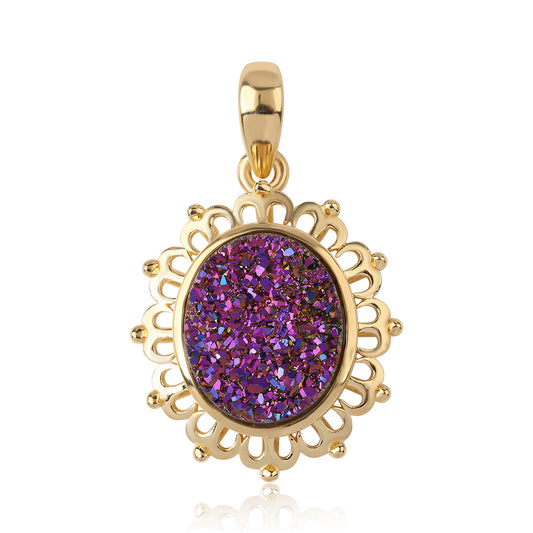 Pozlacený 925 / 1000 Sterlingové Stříbro Přívěsek s Fialovou Drusy
