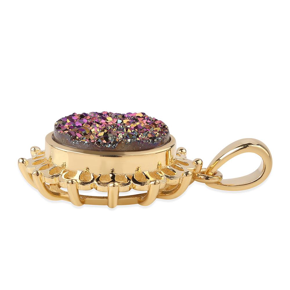 Pozlacený 925 / 1000 Sterlingové Stříbro Přívěsek s Fialovou Drusy 2 