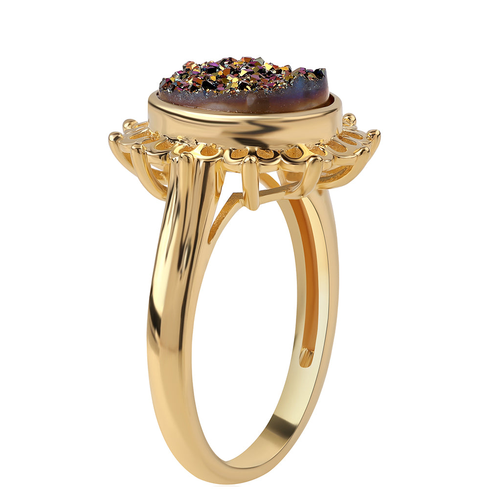 Pozlacený 925 / 1000 Sterlingové Stříbro Prsten s Fialovou Drusy 2 