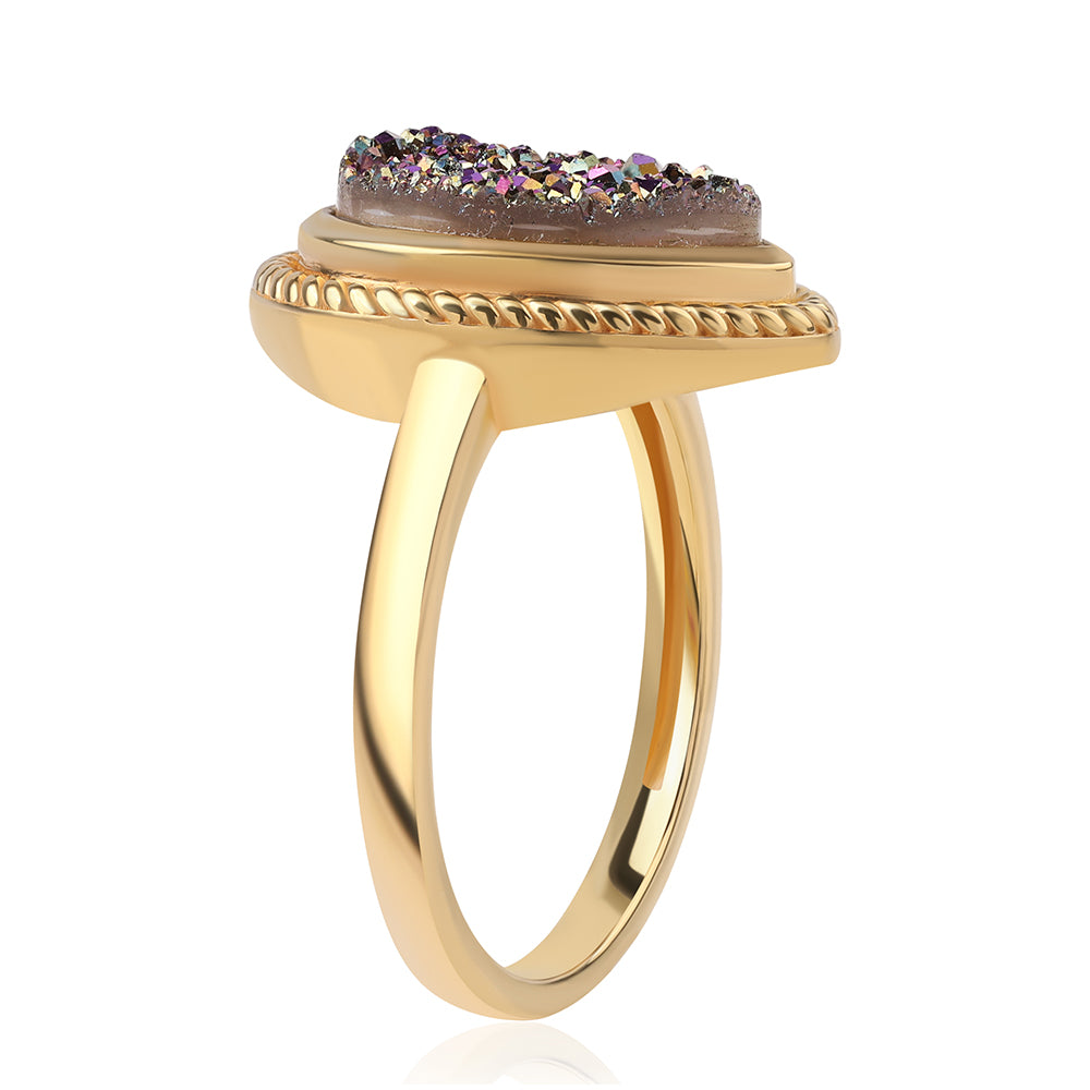 Pozlacený 925 / 1000 Sterlingové Stříbro Prsten s Fialovou Drusy 2 