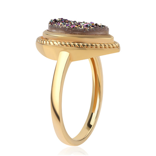 Pozlacený 925 / 1000 Sterlingové Stříbro Prsten s Fialovou Drusy