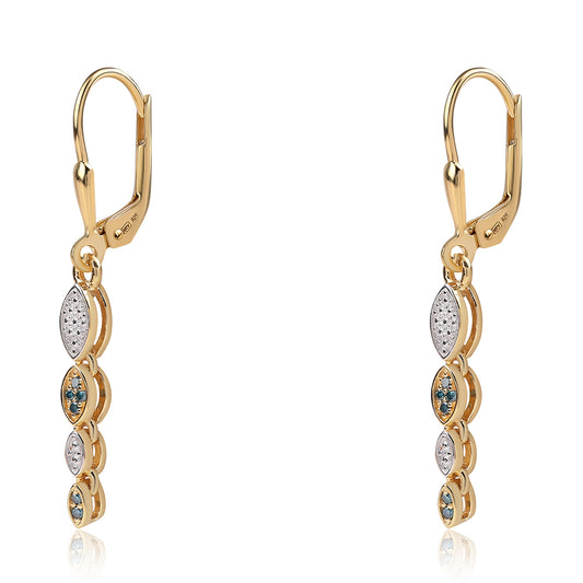 Pozlacené 925 / 1000 Sterlingové Stříbro Náušnice s Modrým Diamantem