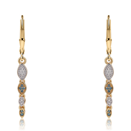 Pozlacené 925 / 1000 Sterlingové Stříbro Náušnice s Modrým Diamantem