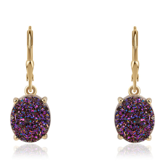 Pozlacené 925 / 1000 Sterlingové Stříbro Náušnice s Fialovou Drusy