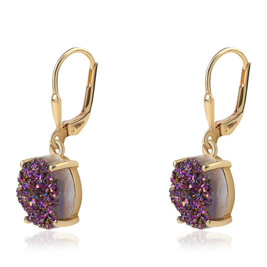 Pozlacené 925 / 1000 Sterlingové Stříbro Náušnice s Fialovou Drusy