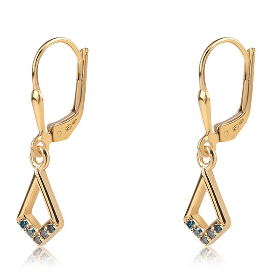 Pozlacené 925 / 1000 Sterlingové Stříbro Náušnice s Modrým Diamantem