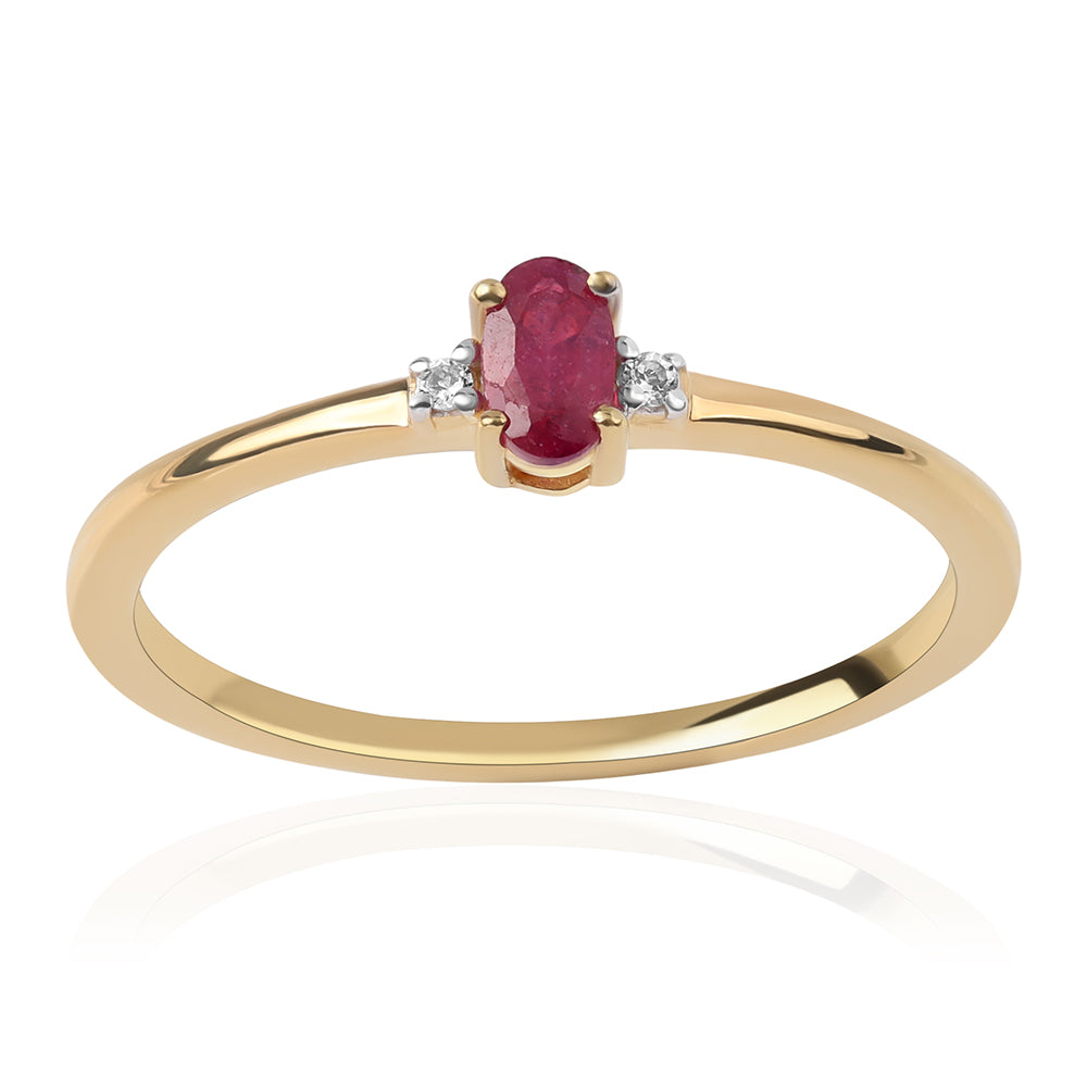 Pozlacené Stříbro 925/1000 - Prsten s Mozambickým Rubínem a Bílým Topazem - Karátové číslo: 0.37. přibližná hmotnost: 1.65 gramů