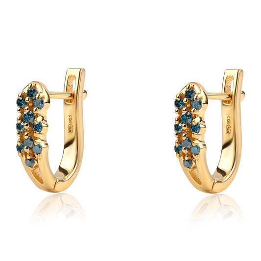 Pozlacené 925 / 1000 Sterlingové Stříbro Náušnice s Modrým Diamantem