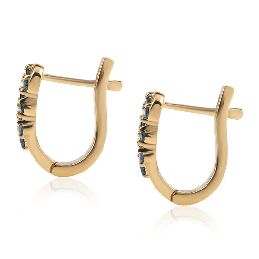 Pozlacené 925 / 1000 Sterlingové Stříbro Náušnice s Modrým Diamantem