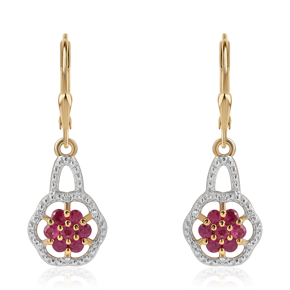 Pozlacené Sterlingové Stříbro 925 / 1000 - Náušnice s Mozambickým Rubínem a Bílým Topazem 1 