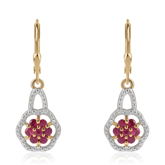 Pozlacené Sterlingové Stříbro 925 / 1000 - Náušnice s Mozambickým Rubínem a Bílým Topazem