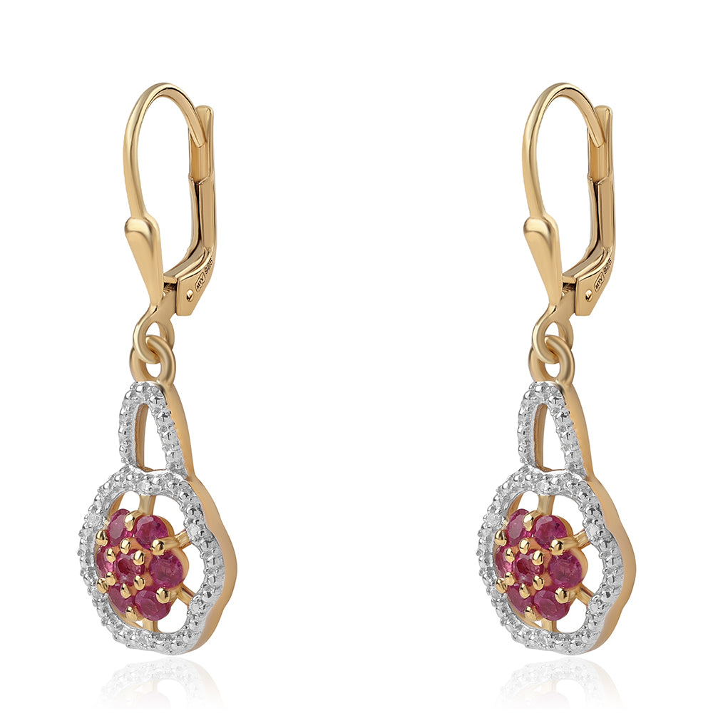 Pozlacené Sterlingové Stříbro 925 / 1000 - Náušnice s Mozambickým Rubínem a Bílým Topazem 2 