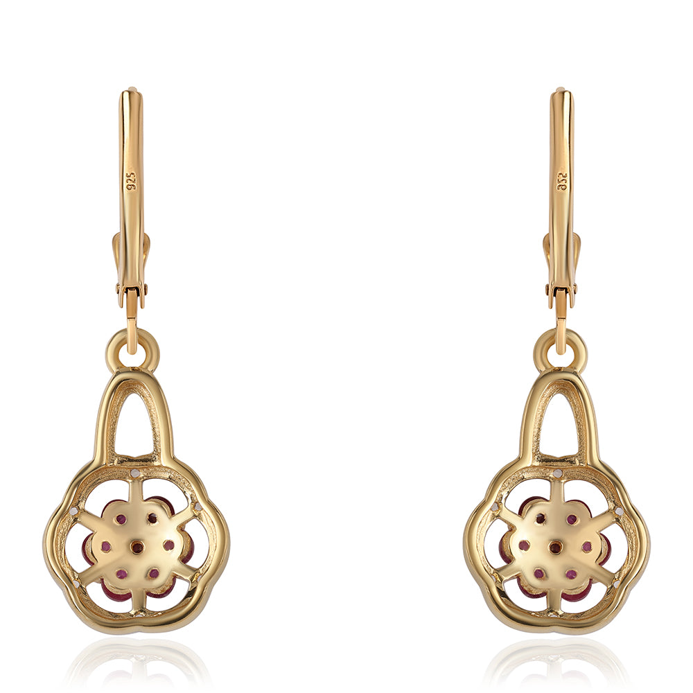 Pozlacené Sterlingové Stříbro 925 / 1000 - Náušnice s Mozambickým Rubínem a Bílým Topazem