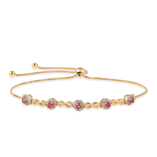 Pozlacený Stříbrný Náramek s Mozambickým Rubínem a Bílým Topazem