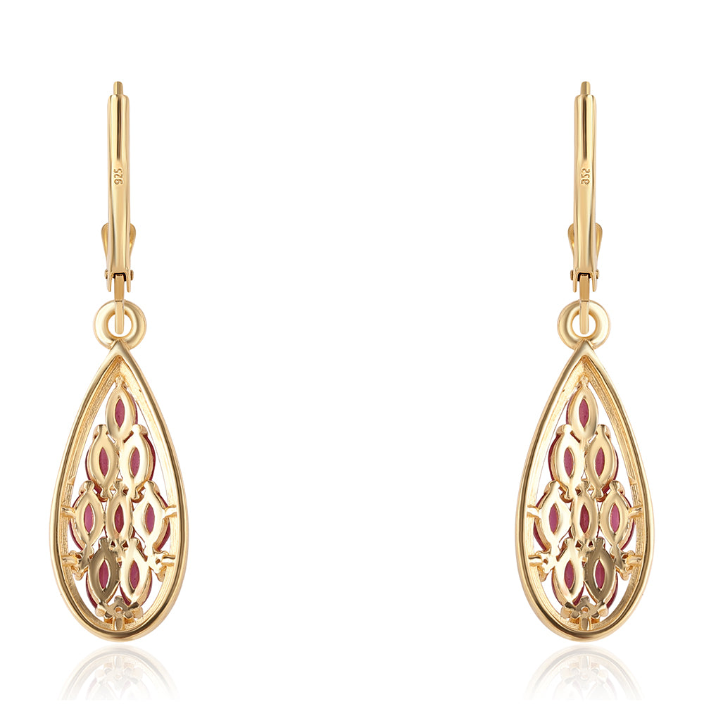 Pozlacené Stříbro 925/1000 - Náušnice s Mozambickým Rubínem a Bílým Topazem - Karátové číslo: 1.64. přibližná hmotnost: 3.89 gramů