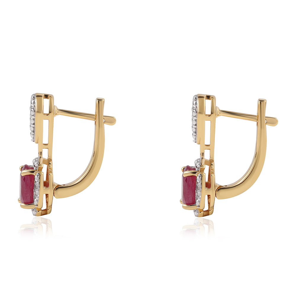 Pozlacené Stříbro 925/1000 - Náušnice s Mozambickým Rubínem a Bílým Topazem - Karátové číslo: 2.4. přibližná hmotnost: 4.49 gramů 2 