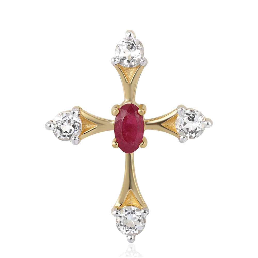 Pozlacené Stříbro 925/1000 - Přívěsek s Mozambickým Rubínem a Bílým Topazem - Karátové číslo: 0.84. přibližná hmotnost: 1.15 gramů 1 