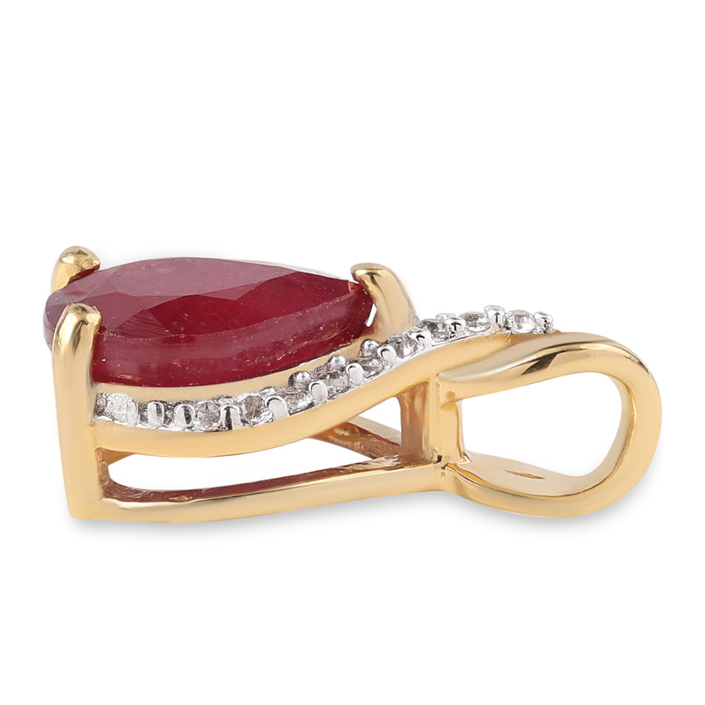 Pozlacené Stříbro 925/1000 - Přívěsek s Mozambickým Rubínem a Bílým Topazem - Karátové číslo: 1.65. přibližná hmotnost: 0.97 gramů