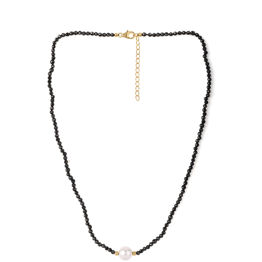 Pozlacené Stříbro 925/1000 - Náhrdelník s Černým spinelem a Bílou Sladkovodní Perlou - Karátové číslo: 38.05. přibližná hmotnost: 8.55 gramů 2 