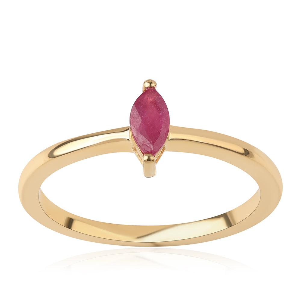 Pozlacené Stříbro 925/1000 - Prsten s Mozambickým Rubínem - Karátové číslo: 0.29. přibližná hmotnost: 1.66 gramů