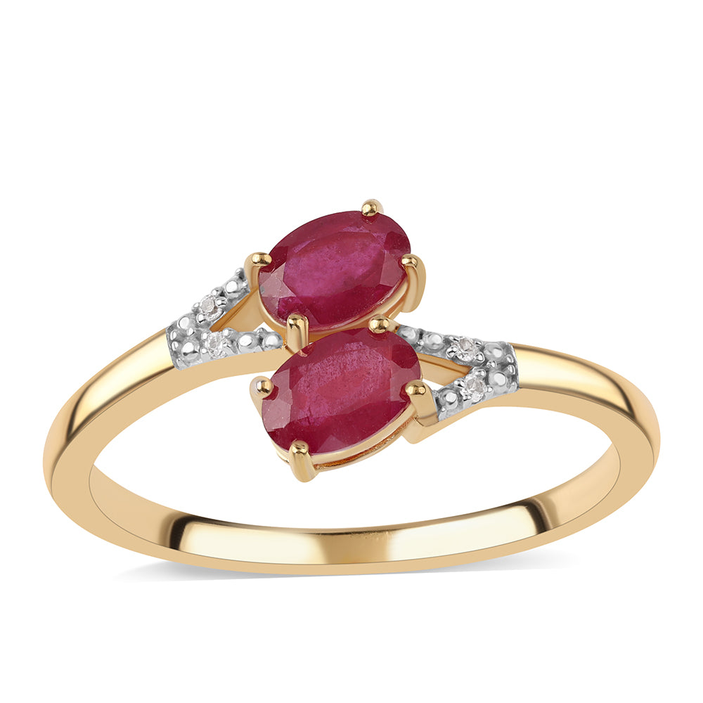 Pozlacený 925 / 1000 Sterlingové Stříbro Prsten s Mozambickým Rubínem a Bílým Topazem 1 