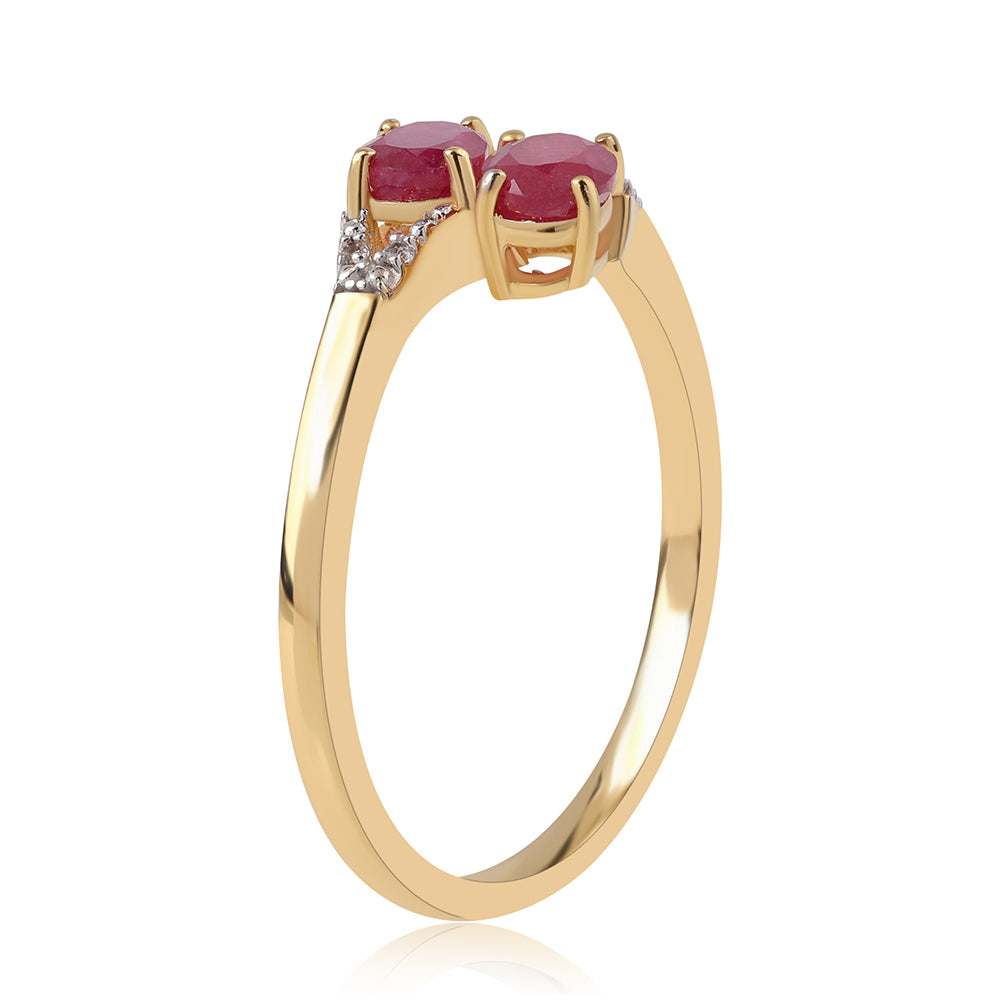 Pozlacený 925 / 1000 Sterlingové Stříbro Prsten s Mozambickým Rubínem a Bílým Topazem 2 