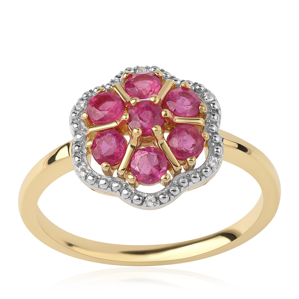 Pozlacené Sterlingové Stříbro 925 / 1000 - Prsten s Mozambickým Rubínem a Bílým Topazem 1 