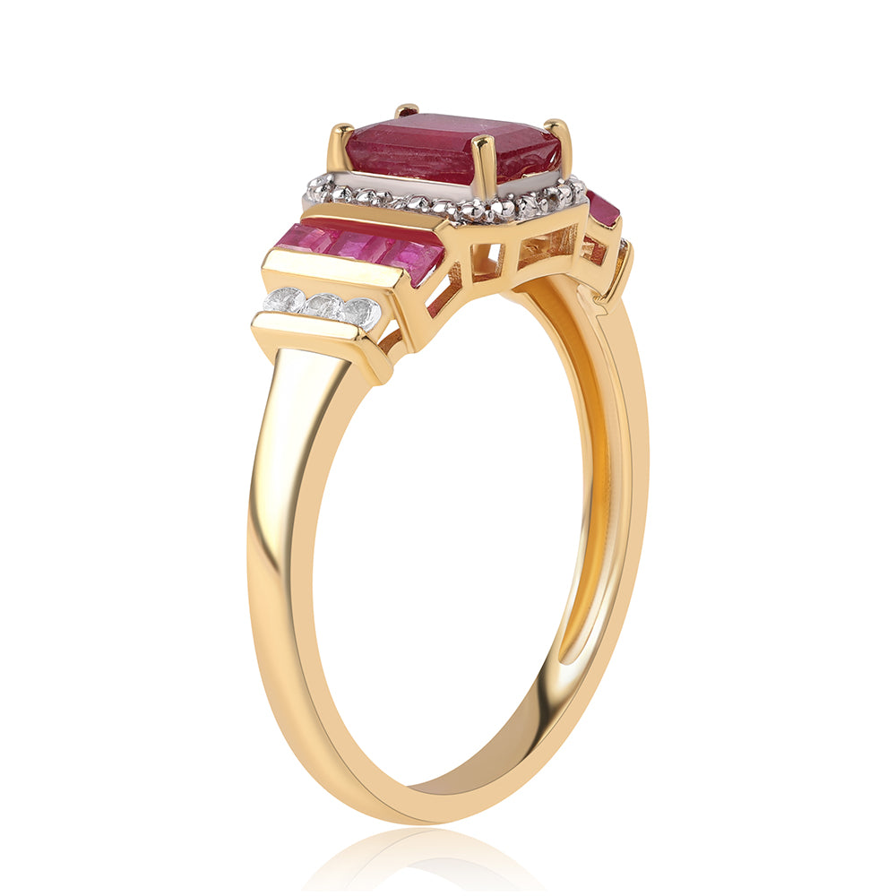 Pozlacené Stříbro 925/1000 - Prsten s Mozambickým Rubínem a Bílým Topazem - Karátové číslo: 2.24. přibližná hmotnost: 2.99 gramů 2 