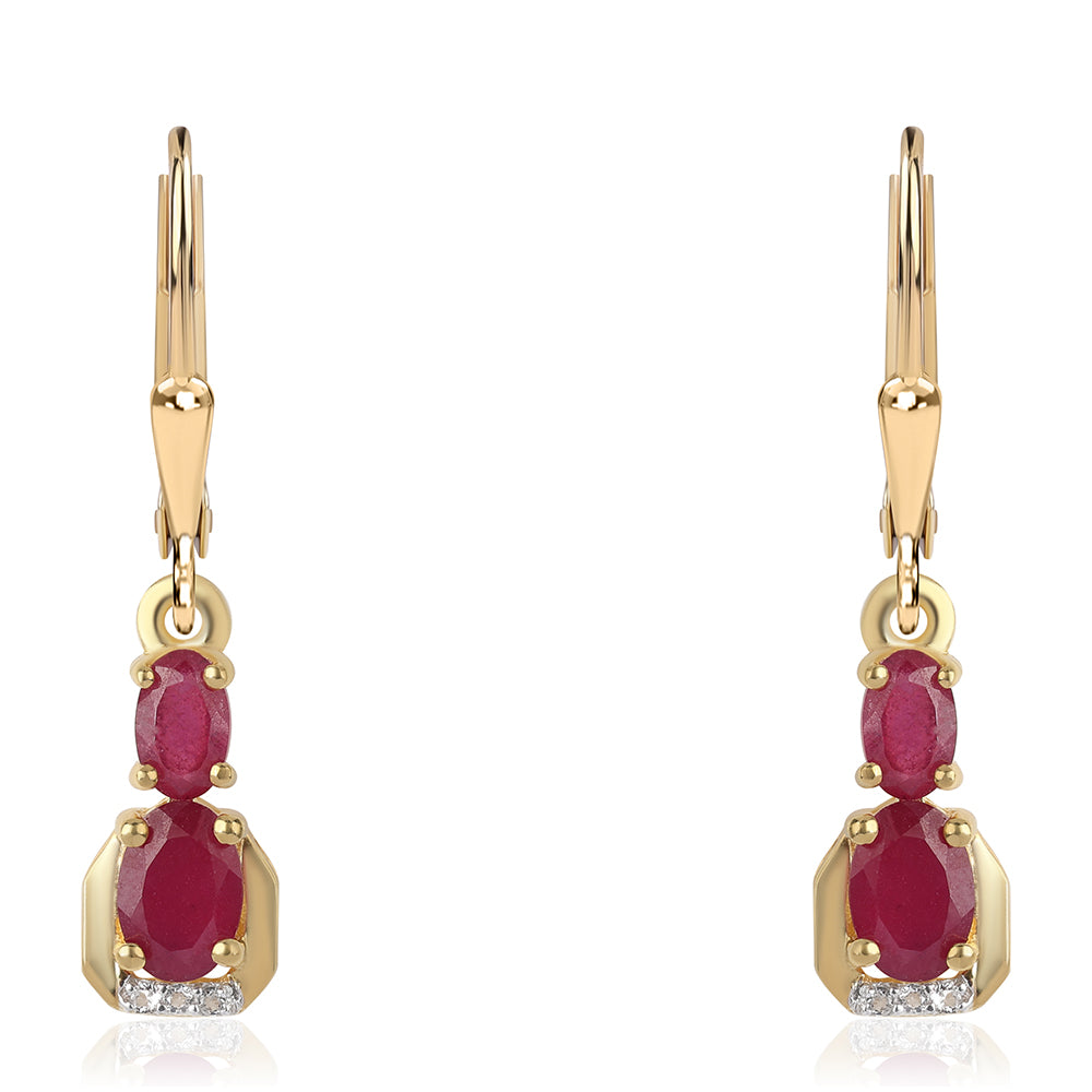 Pozlacené 925 / 1000 Sterlingové Stříbro Náušnice s Mozambickým Rubínem a Bílým Topazem