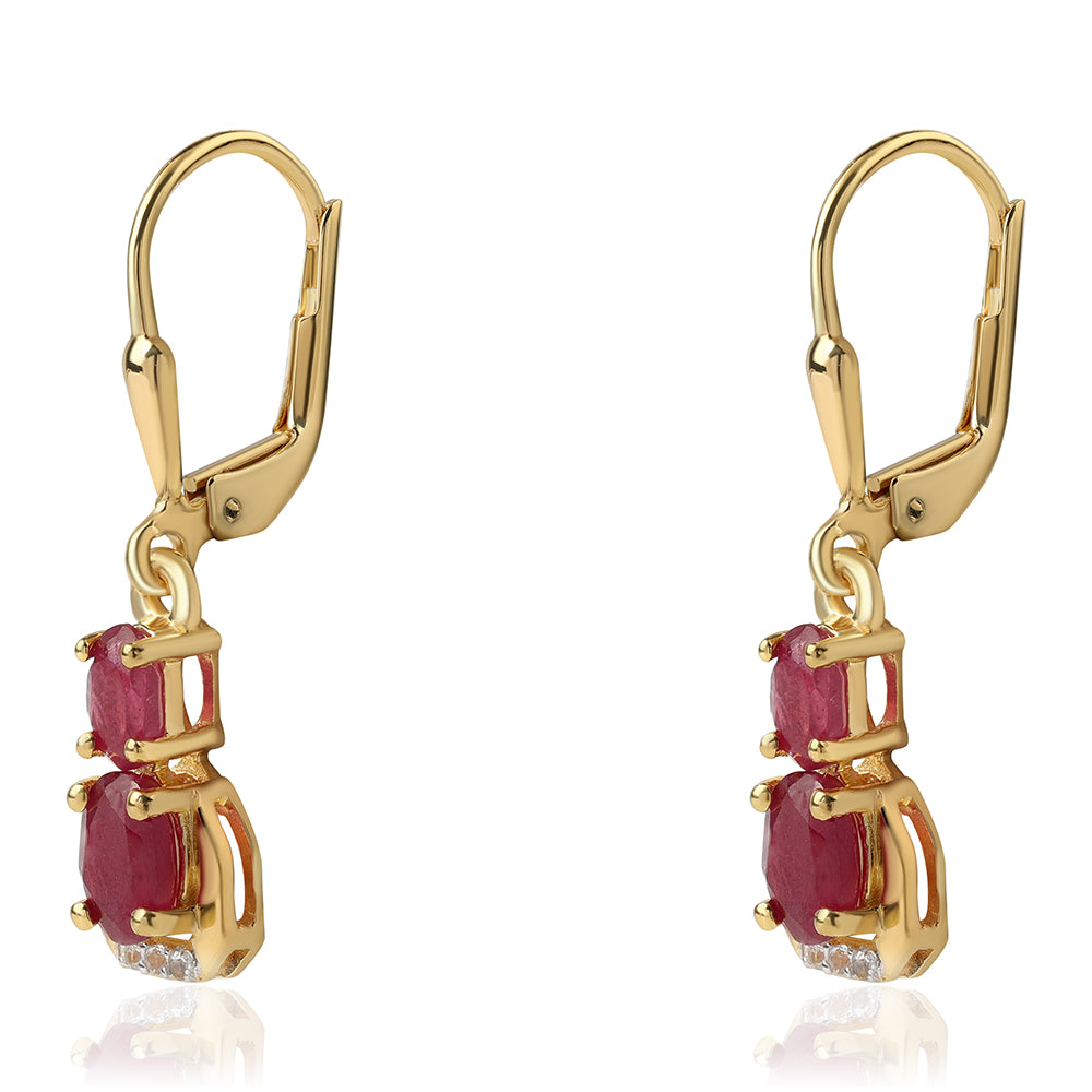 Pozlacené 925 / 1000 Sterlingové Stříbro Náušnice s Mozambickým Rubínem a Bílým Topazem 2 