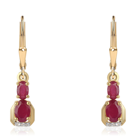 Pozlacené 925 / 1000 Sterlingové Stříbro Náušnice s Mozambickým Rubínem a Bílým Topazem