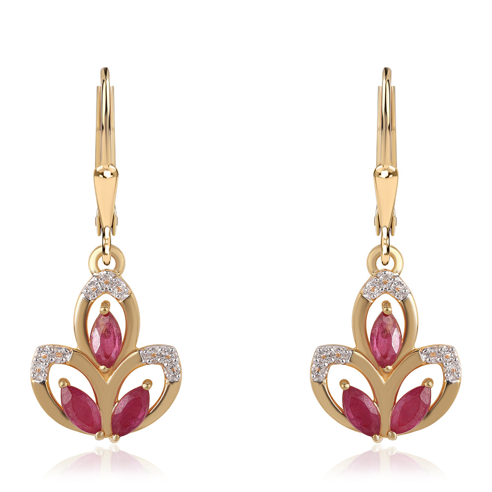 Pozlacené 925 / 1000 Sterlingové Stříbro Náušnice s Mozambickým Rubínem a Bílým Topazem 1 