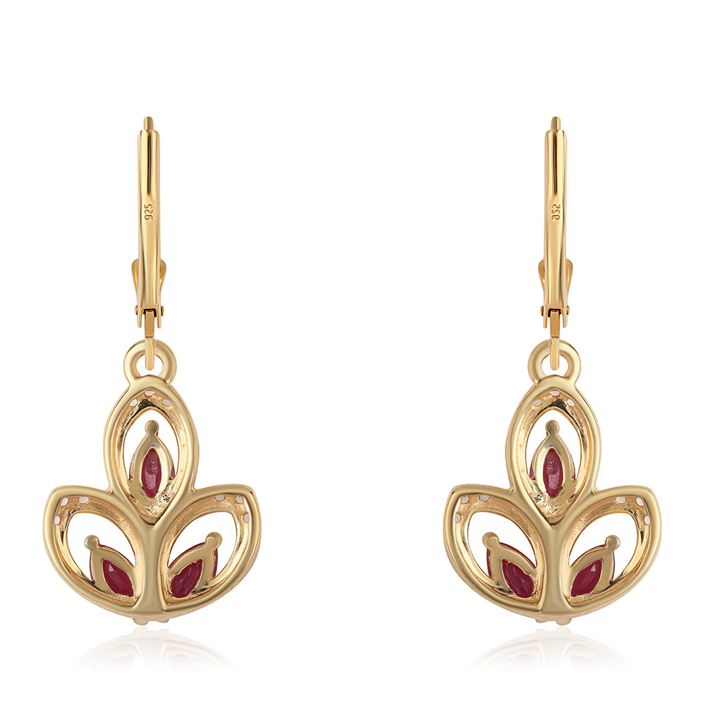 Pozlacené 925 / 1000 Sterlingové Stříbro Náušnice s Mozambickým Rubínem a Bílým Topazem 3 