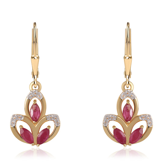 Pozlacené 925 / 1000 Sterlingové Stříbro Náušnice s Mozambickým Rubínem a Bílým Topazem