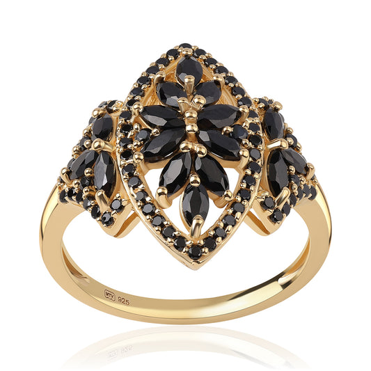 Pozlacený 925 / 1000 Sterlingové Stříbro Prsten s Černým spinelem