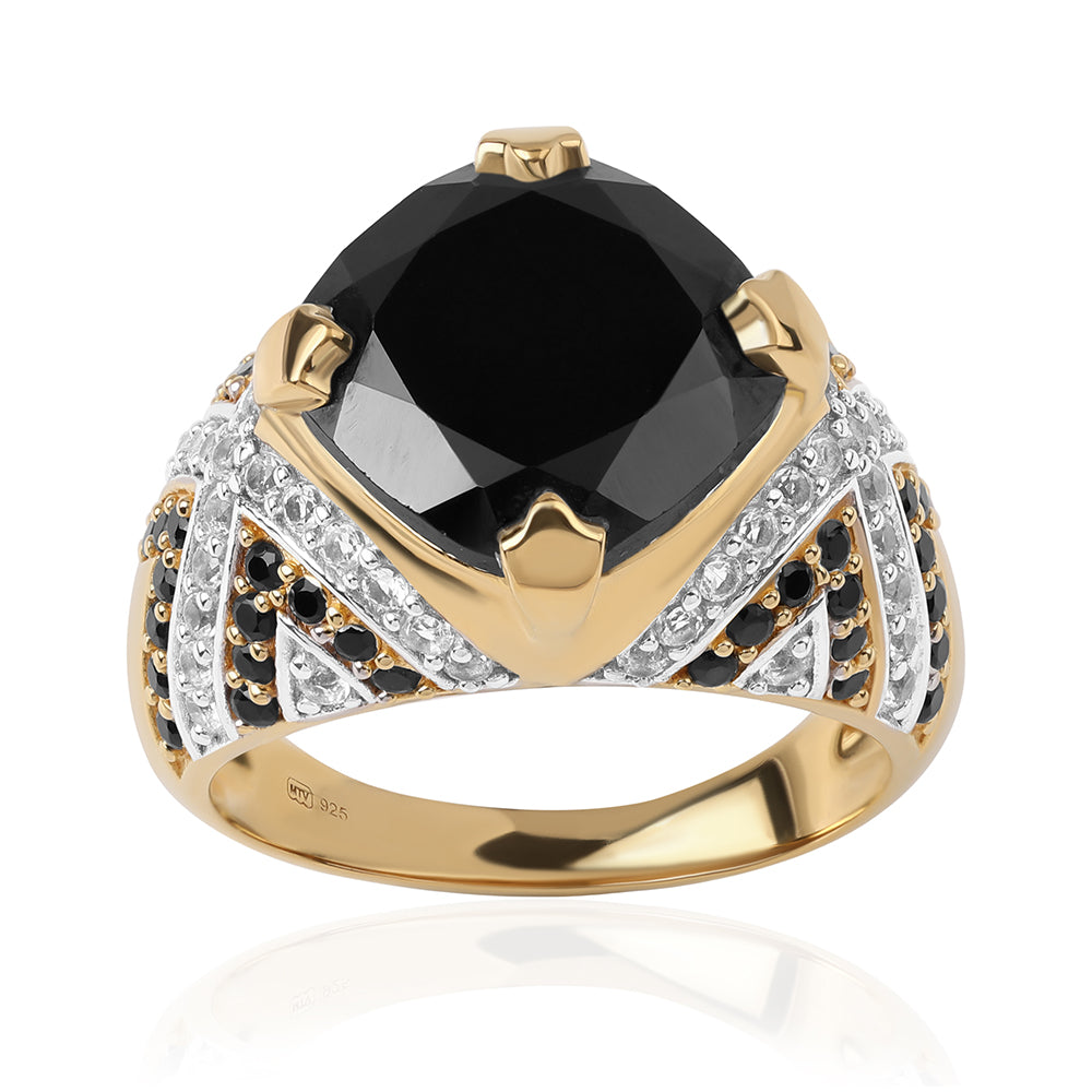 Pozlacený 925 / 1000 Sterlingové Stříbro Prsten s Černým spinelem a Bílým Topazem