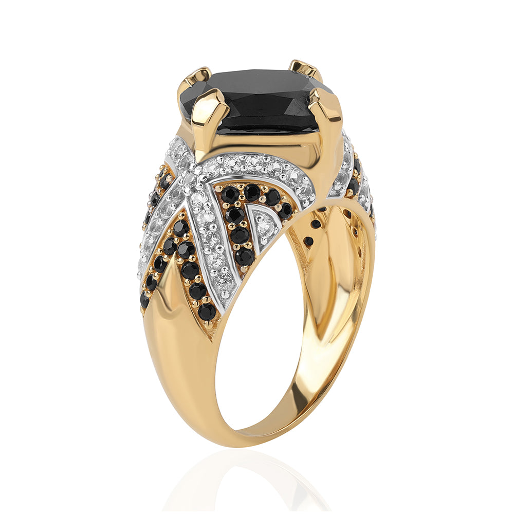 Pozlacený 925 / 1000 Sterlingové Stříbro Prsten s Černým spinelem a Bílým Topazem 4 