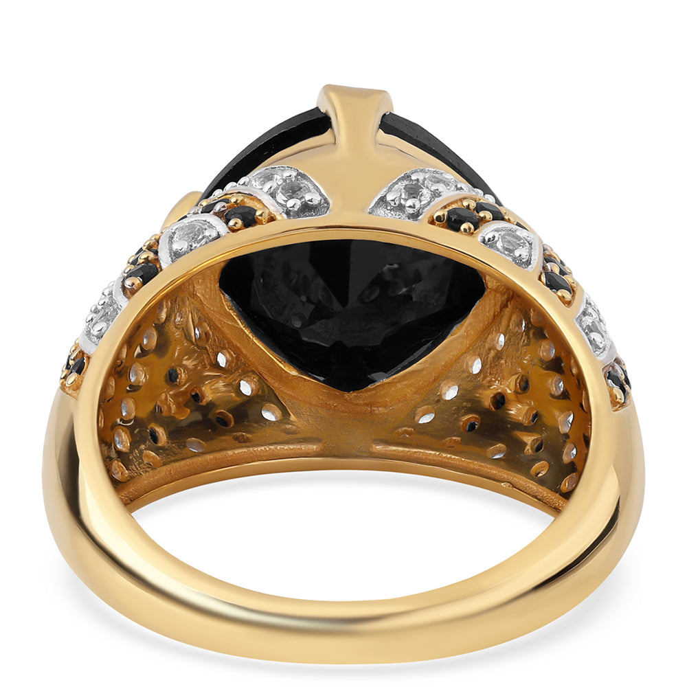 Pozlacený 925 / 1000 Sterlingové Stříbro Prsten s Černým spinelem a Bílým Topazem