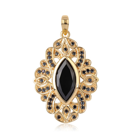Pozlacený 925 / 1000 Sterlingové Stříbro Přívěsek s Černým spinelem