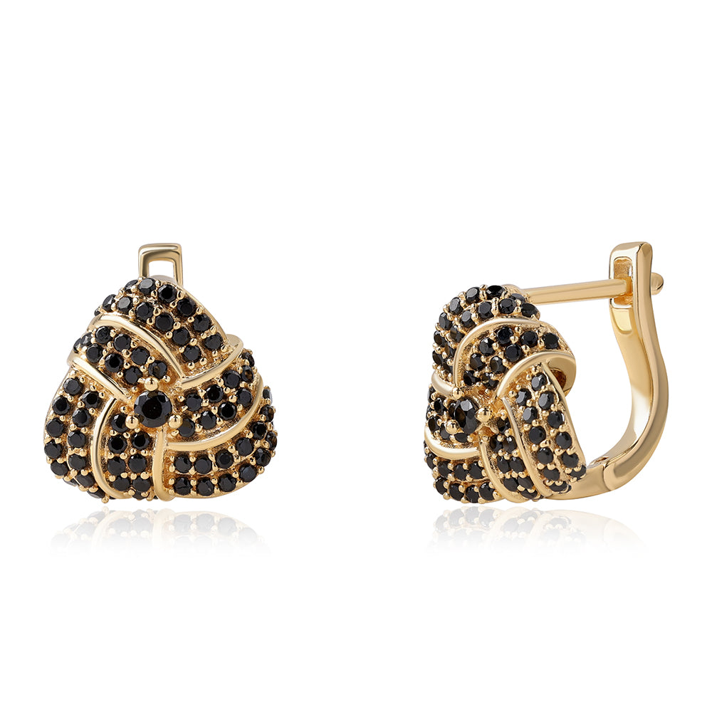 Pozlacené 925 / 1000 Sterlingové Stříbro Náušnice s Černým spinelem