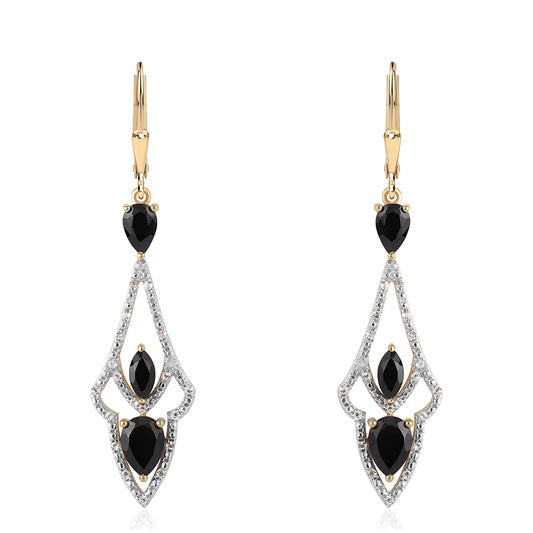 Pozlacené 925 / 1000 Sterlingové Stříbro Náušnice s Černým spinelem a Bílým Topazem